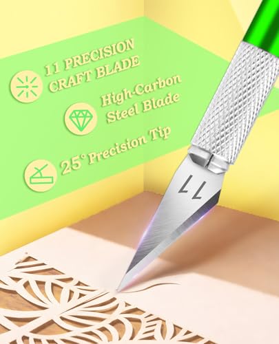 DIYSELF Craft Knife with 10 Extra #11 Blades, Precision Hobby Knife Set with Steel Ruler, Exacto Knife for Crafting, Polymer Clay, Pottery, Paper, Vinyl, Stencil & Model Making (Green) - color: Green-10pcs
