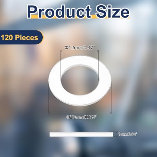 uxcell 120 Pcs M12 PVC Flat Washers 12mm ID 20mm OD 1mm Thick Plain Washer Grommets Plastic Sheet Gasket Fastener Sealing Spacer Gasket Ring Water Hose Washers, Clear - size: M12x20mmx1mm