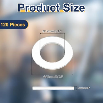 uxcell 120 Pcs M12 PVC Flat Washers 12mm ID 20mm OD 1mm Thick Plain Washer Grommets Plastic Sheet Gasket Fastener Sealing Spacer Gasket Ring Water Hose Washers, Clear - size: M12x20mmx1mm