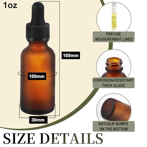 NOOEEISS 24 Pack,1oz Glass Dropper Bottle, Amber Tincture Bottles with Dropper, Pretty Finish for All Kinds of Liquids,Oil Bottles for Hair- Stronger Suction ideal for Leakproof Travel - color: Amber Frosted, size: 1oz-24Pack