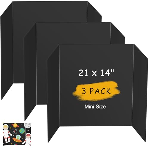 HAUTOCO 3 Pcs Small Trifold Poster Board 21'' x 14'' Project Boards - color: Black, size: 21 x 14 inches