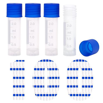 100 Pcs 2ml Small Vials with Screw Caps Centrifuge Tubes Plastic Sample Tubes Cryogenic Vials Graduated Bottles Test Tubes with Lids (Blue) - color: Blue