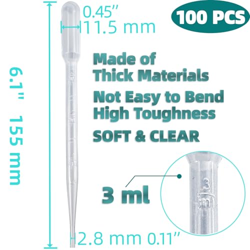 Zkupanx 3mL Pipettes Dropper 100 PCS, Thickened Disposable Transfer Pipette - size: 3 mL