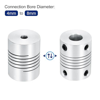 uxcell 1Pcs 4mm to 8mm Aluminum Alloy Shaft Coupling L25xD19 Flexible Coupler Beam Stepper Motor Joint Connector for 3D Printer CNC Machine DIY Encoders and Motors Shaft,Silver - size: 4mm to 8mm