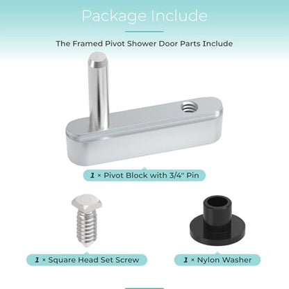 Shower Door Pivot Block with 3/4" Pin for Framed Swing Shower Doors