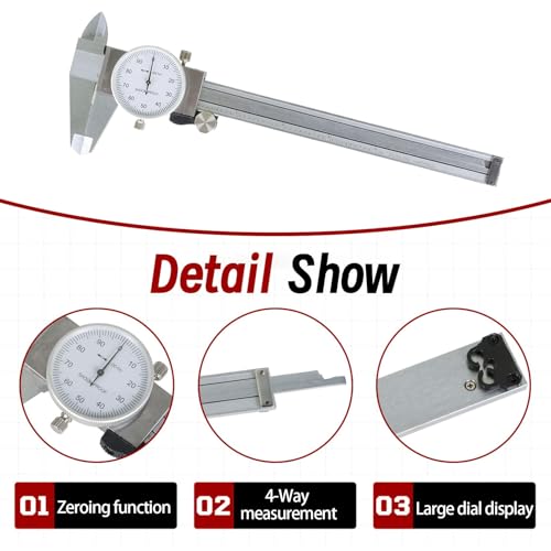 findmall 6" Dial Caliper 0.001 Caliper Measuring Tool 4-Way Measurement