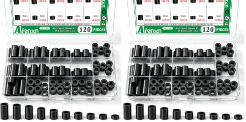 120PCS Black Nylon Spacers Kit, ID 6.2mm, OD 11mm- 3mm, 4mm, 5mm, 6mm, 8mm, 10mm, 15mm, 18mm, 20mm Length, Non-Threaded Round Plastic Spacers Suitable for Switch & Receptacle Screws (Pack of 2) - color: Black, size: 120PCS (Pack of 2)