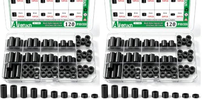 120PCS Black Nylon Spacers Kit, ID 6.2mm, OD 11mm- 3mm, 4mm, 5mm, 6mm, 8mm, 10mm, 15mm, 18mm, 20mm Length, Non-Threaded Round Plastic Spacers Suitable for Switch & Receptacle Screws (Pack of 2) - color: Black, size: 120PCS (Pack of 2)