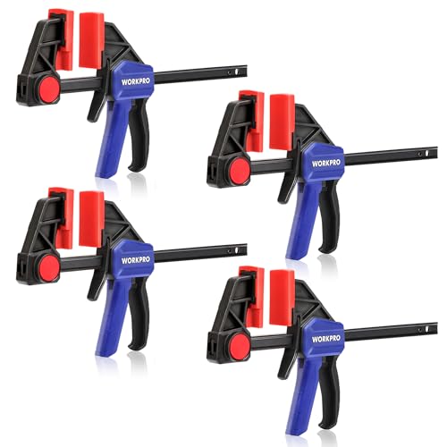 WORKPRO 6" Bar Clamps for Woodworking, 150 lbs Load Limit, 4-Pack - color: Blue, size: 6" Light Duty