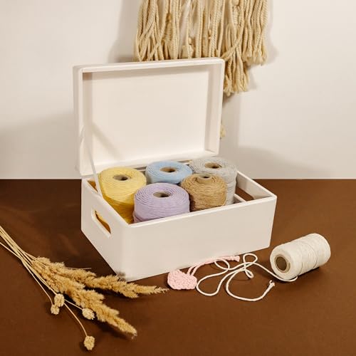 Creative Deco Large White Wooden Box Storage with Hinged Lid - color: White, size: L | Handles