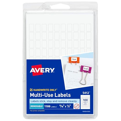 Avery Multi-Use Removable Labels, 5/16" x 1/2", White, Non-Printable, 1,100 Blank Labels Total (5412) - style: 1,100 labels