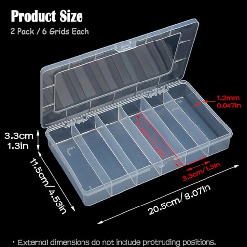 6 Grids Clear Plastic Organizer Box, Bead Storage Containers, Craft Organizers and Storage Beads Organizer, Art DIY, Crafts Jewelry Storage, Fishing Tackles, 2 PACK - size: 6 Grids