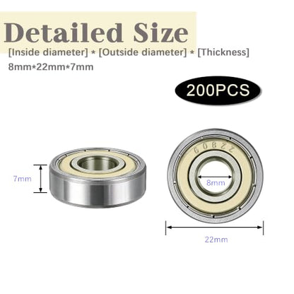 Dianrui 200 PCS 608ZZ Ball Bearings Assortment Kit Carbon Steel - size: 608ZZ-200PCS