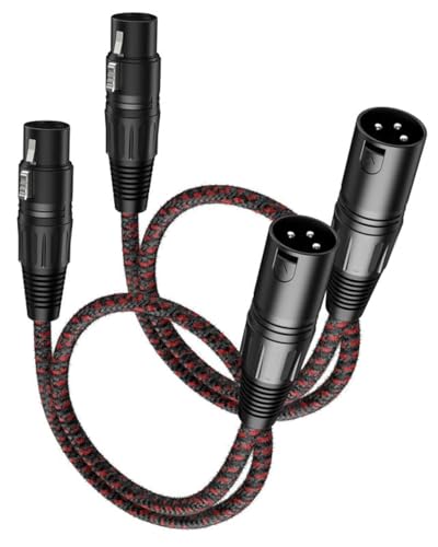 XLR Cables 2ft 2 Pack,XLR Male to Female Microphone Patch Cable - color: Black-Red, size: 2 Feet