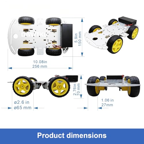 DIY Robot Smart Car Metal Chassis Kit 4WD Car Arduino Programming Kit with TT Motor Speed Encoder Learn Arduino/Microbit/Raspberry Pi for Adult Age 15+ (Unassembled)