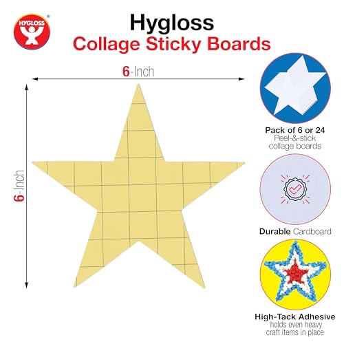 Hygloss Sticky Star Craft Boards - 24 Pack 6-Inch Self Stick Collage Boards for Kids - Peel & Stick Mounting Boards for Art Projects, School Crafts, Classrooms, and DIY Displays - size: 24-Pcs, style: Star 6"