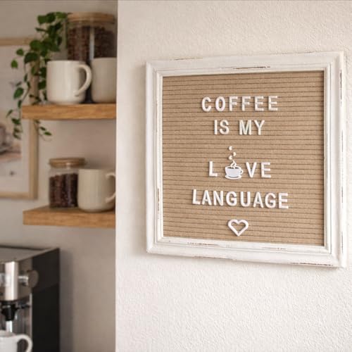 Cappuccino Felt Letter Board Back to School Sign with Rustic Wood White Frame - Farmhouse Letter Board Sign with Stand - Baby Announcement 10x10 Felt Board Changeable Message Board with 350 Letter Set - color: Cappuccino, size: 10x10 inches