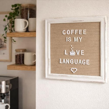 Cappuccino Felt Letter Board Back to School Sign with Rustic Wood White Frame - Farmhouse Letter Board Sign with Stand - Baby Announcement 10x10 Felt Board Changeable Message Board with 350 Letter Set - color: Cappuccino, size: 10x10 inches