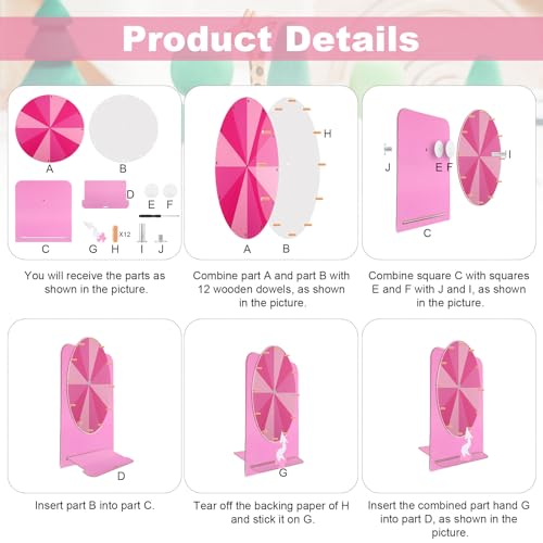 NQEUEPN Wooden Spinning Wheel, 11.4inch Prize Wheel Spinning Prize Tabletop Spinner Raffle Roulette for Fortune Game Carnival Trade Show (Pink) - color: Pink