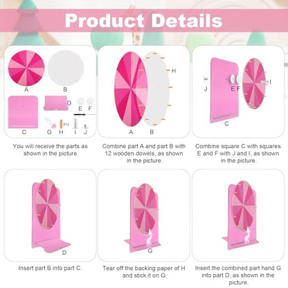 NQEUEPN Wooden Spinning Wheel, 11.4inch Prize Wheel Spinning Prize Tabletop Spinner Raffle Roulette for Fortune Game Carnival Trade Show (Pink) - color: Pink