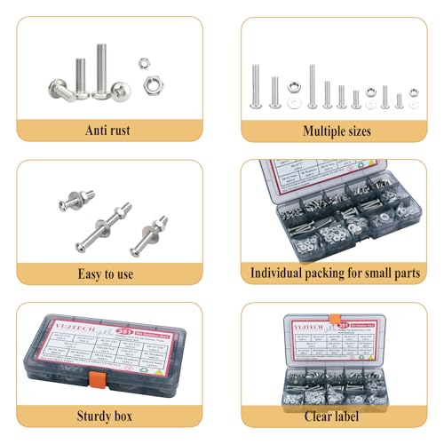 351Pcs Machine Screws Assortment Kit,#6-32#8-32#10-24 Stainless Steel Screws Set with Nuts Bolts and Flat Washers, for Electronics Furniture Automotive Repair & DIY Projects