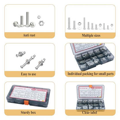 351Pcs Machine Screws Assortment Kit,#6-32#8-32#10-24 Stainless Steel Screws Set with Nuts Bolts and Flat Washers, for Electronics Furniture Automotive Repair & DIY Projects