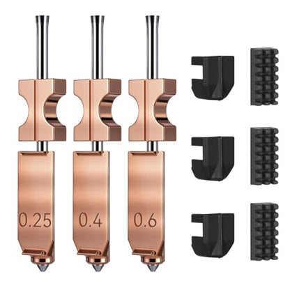 AD5X Nozzle,Quick-Swap Copper Alloy Hardened Steel 3D Printer Hotend with Silicone Cover and Nozzle Wiper Support High Flow Printing ONLY Compatible with Flashforge AD5X 3D Printer-0.25mm+0.4mm+0.6mm - color: 3PCS 0.25mm+0.4mm+0.6mm