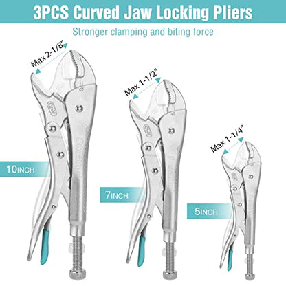 DURATECH 6PCS Locking Pliers, Long Nose Jaw and C-Clamp Vice Grip Pliers