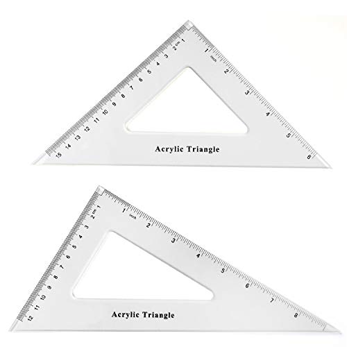 Coopay Large Triangle Ruler Set, Clear Acrylic, 30/60 and 45/90 Degrees - size: Triangle Hollow