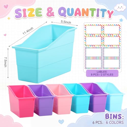 Blosssound Book Bins for Classroom Library, 6 Set, Purple Pastel - color: Purple Pastel