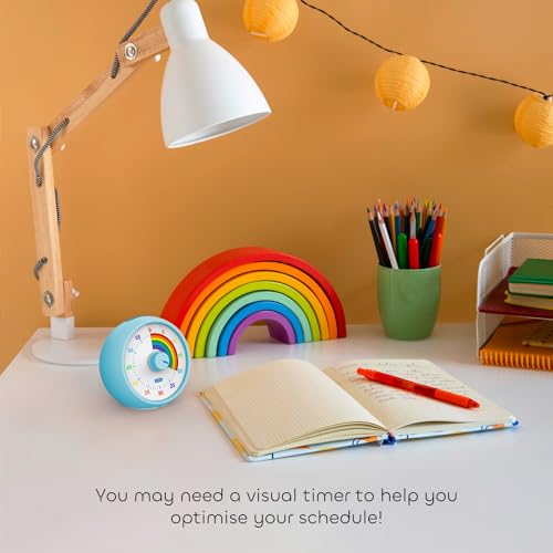 Visual Timer for Kids, 60-Minute Countdown for Classroom Office Kitchen, Desk Timer Kids Time Management Tools with Silent Operation, Pomodoro Timer Rainbow Pattern(Blue) - color: Blue