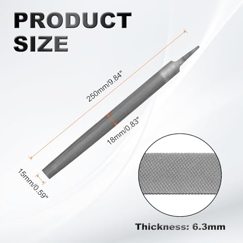 HARFINGTON 2pcs 8" Half Round Medium Cut File Double Cut Teeth Medium Metal File High Carbon Steel T12 without Handle for Metal Wood Tool Sharpener, Gray - size: 8"