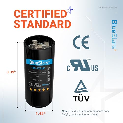 [2025 Upgraded] BlueStars 145-175 uf MFD 220-250 Round Motor Start Capacitor CD60 AC Single Phase Capacitors 50/60 Hz - Fit Air Conditioner Motors Starting, Pool Pump, Well Pump and Electric Motor - size: 145-175 MFD 220-250 VAC
