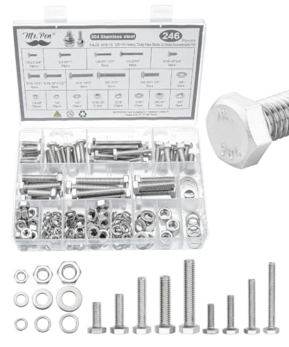 Mr. Pen- Hex Head Nuts and Bolts Assortment Kit, 246 pcs, Stainless Steel