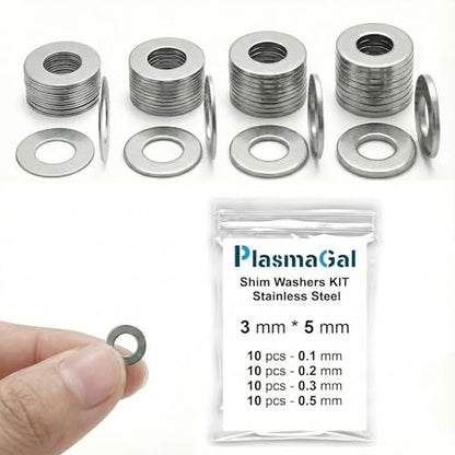 3x5mm Shim Washers RC Stainless Steel 40pc 0.1-0.5mm 3mm ID - size: 3x5
