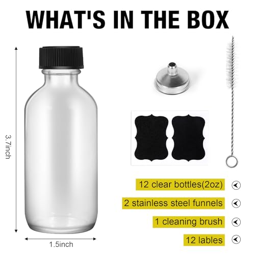 2oz 4-pack Small Clear Glass Bottles with Lids, Travel Bottle for Liquids