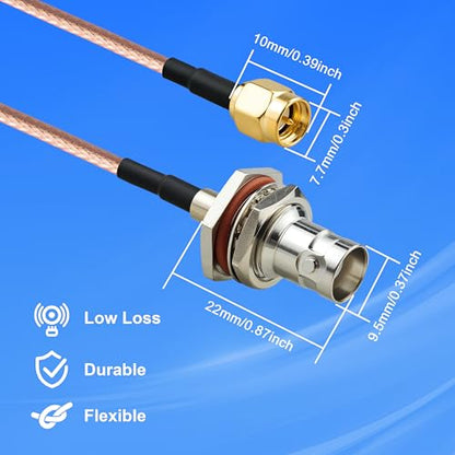 BOOBEIE 2-Pack SMA to BNC Bulkhead Cable 7.87inch RG316 SMA Male to BNC Female with Hex Nut Pigtail 50Ohm Low Loss for Ham Radio Antenna Scanner WiFi Router - size: SMA to BNC Bulkhead RG316 Cable 0.65ft