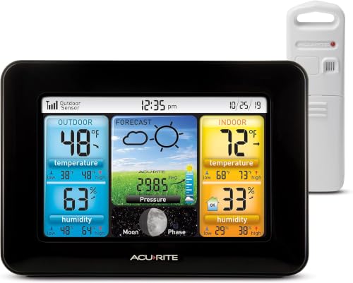 AcuRite Wireless Home Weather Station with Color Display,Indoor Outdoor Thermometer and Temperature Sensor (02077M),(Pack of 10) - color: Black, size: Black - Full Color Display (Pack of 10)