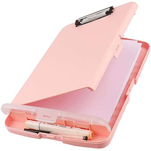 HWPRATO Clipboards Organizer Clipboard with Storage Nursing Clipboard Foldable File Folder Plastic Folio with Storage Case for Teacher,Kids,Doctor,Offices (Light Pink) - color: Light Pink
