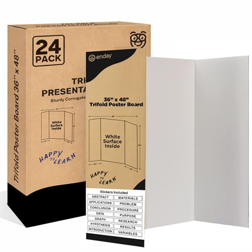 White Trifold Presentation Board 36" x 48" (Pack of 24) Self-Adhesive Science Subtitles Included - Display Exhibition Board Lightweight and Portable with Smooth Surface - by Emraw - size: 36" X 48", style: 24