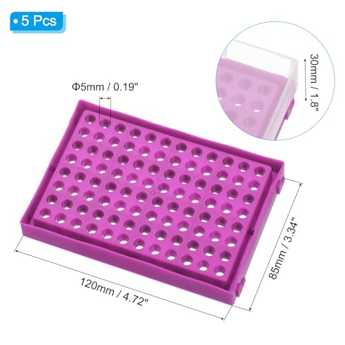 PATIKIL 96 Wells PCR Tube Rack for 0.2ml Test Strips Tubes, 5pcs Waterproof Tubes Filling Tray Centrifuge Tube Holder, Purple - color: Purple