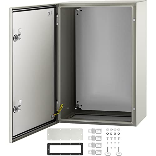 VEVOR NEMA Steel Enclosure, 24 x 16 x 10'' NEMA 4X Steel Electrical Box, IP66 Waterproof & Dustproof, Outdoor/Indoor Electrical Junction Box, with Mounting Plate - size: 24 x 16 x 10