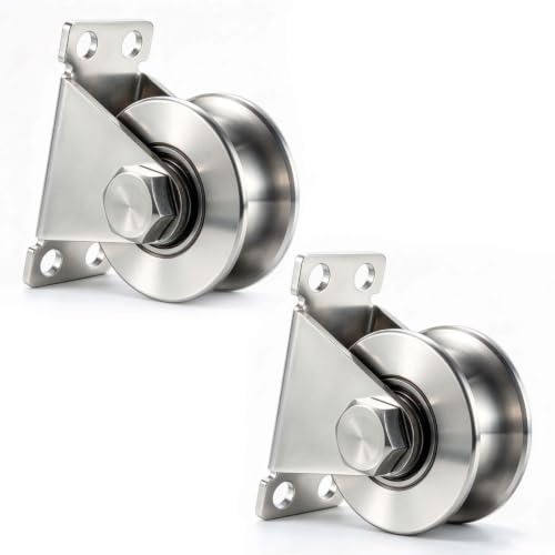 Cable Pulley Wheel Stainless Steel, Duplex Bearings, Rope Pulley for Pulley System, Gym Equipment, Sliding Gate, 2 Pack - size: 48mm_2 PCS
