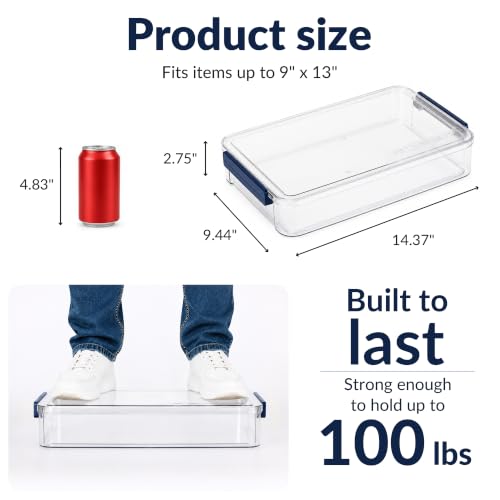 CATOOMUU 2-Pack 9x13 Clear Plastic Project Case Stackable Storage Box - color: Large-Blue-2-Pack