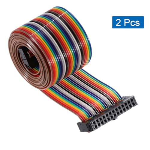 uxcell 2Pcs Flat Ribbon Cable 2.54mm Pitch 26 Pin Female to Female Rainbow