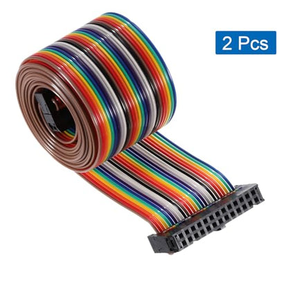 uxcell 2Pcs Flat Ribbon Cable 2.54mm Pitch 26 Pin Female to Female Rainbow