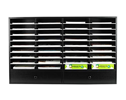 PAG-Mass Mail Sorter Organizer, Wood Literature Organizer, Student Mailbox for Classroom, Desktop Bill Paper Organizer for Office Home School, 38 Compartments, Black&White - color: Black&white, size: 38 Compartments