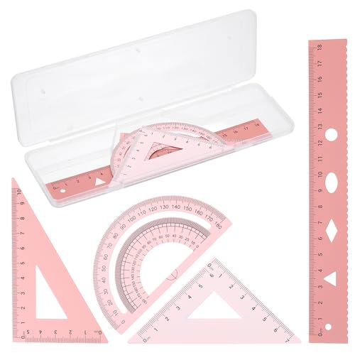 PATIKIL Geometry Set, 7" Aluminum Ruler & 2 Triangles, Metal Protractor - color: Gradient Pink, size: 7 Inch