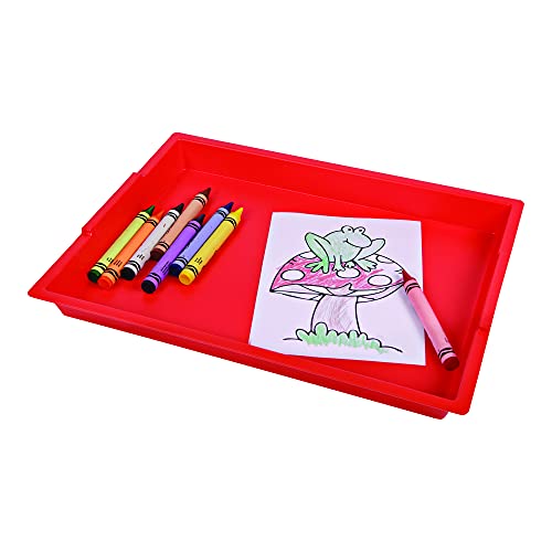 Deflecto Finger Paint Tray for Kids, Plastic Container, Red, 16” x 1.8” x 12”, 6 Count - color: Red