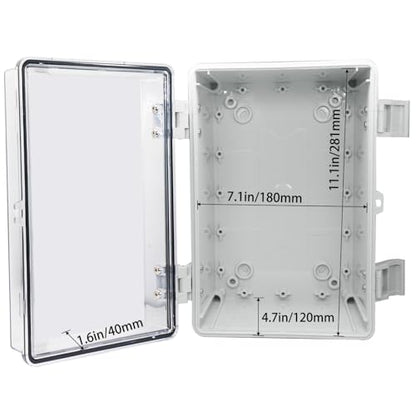 Waterproof Electrical Box Dustproof Junction Box Weatherproof IP67 ABS Plastic Enclosure Switch Router Project Box with Mounting Plate with Wall Bracket 2 Cable Glands Clear 11.8"x7.9"x6.7" - color: Clear, size: 11.8" x 7.9" x 6.7" 1pc